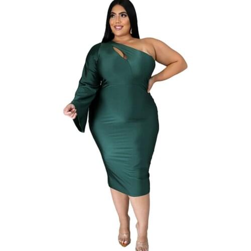 Fall Clothes Dresses for Women Party Long Sleeve One Shoulder Dress Lady High Waist Sexy Plus Size Dress Wholesale Dropshipping