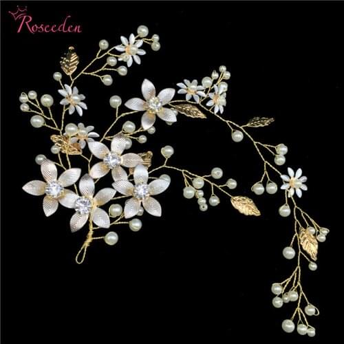 Gold Floral Handmade Wedding Headpiece Hair Vine Accessories for Women Party Hair Ornaments Bride Headwear RE3035