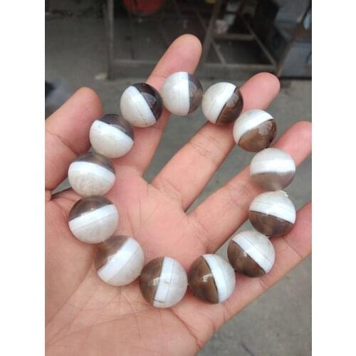 18mm Nature Tibet Dzi Bead Bangle Blown White Vein Mala Bead Bracelet Rosary Amulet Lucky Blessing