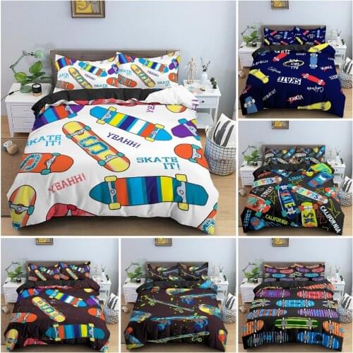 2/3PCS Cartoon Skateboards Bedding Set Teen Children Duvet Cover Sets Soft Cozy Quilt/Comforter Cover Pillowcase King Twin Size
