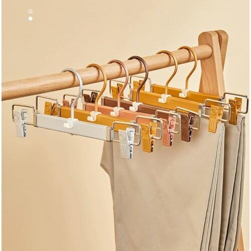 Trouser Hangers Clips 3pcs Aluminium Alloy Trouser Clip Wardrobe Space Saver Clothes Skirt Pants Drying Rack Adjustable Hangers
