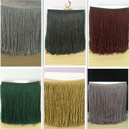 20CM/10 meters Polyester fringe lace ribbon Gold sparkling tassel Latin dance dress costume fabric decoration sewing accessories