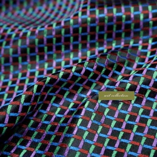 CF1106 silk satin fabric Qipao ancient costume Hanfu kimono with black bottom color interwoven diamond square frame