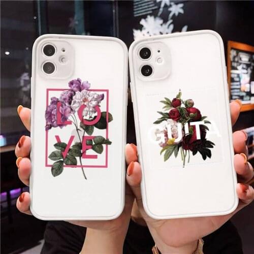 Flower text art Phone Case For iPhone 12 11 Mini Pro XR XS Max 7 8 Plus X Matte transparent White Cover