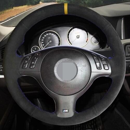Car Steering Wheel Cover DIY Non-slip Black Suede For BMW M Sport 3 Series E46 330i 330Ci E39 540i 525i 530i M3 M5 2000-2006