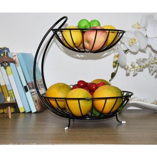 Wrought Iron Double Layer Fruit Basket Metal Draining Fruit Basket Iron Storage Basket Tray for Snack Fruit Organizer Home Decor