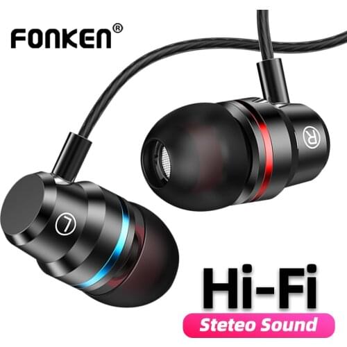 FONKEN 3.5mm Earphone Wired Earpiece Stereo Bass Music Earpiece For Xiaomi Samsung Waterproof Sports Earbuds Gaming Headset Mic