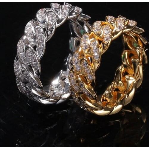 Funmode Hip Hop Cuban Iced Out Bling Rings Micro Pave Zircon Rings for Men Party Gifts Finger Ring Wholesale FR95