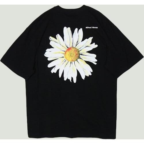 Streetwear Harajuku Daisy Flower Printed Short Sleeve Tshirts Mens Hip Hop Fashion Summer Casual Loose Male T-Shirts Tops Unisex