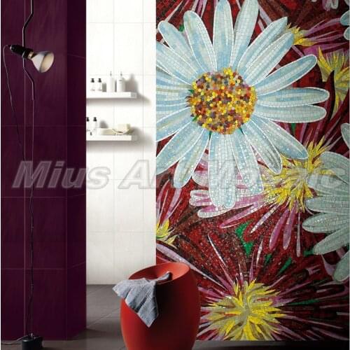 Italy Sicis style custom white sunflower hand made art glass mosaic wall decoration