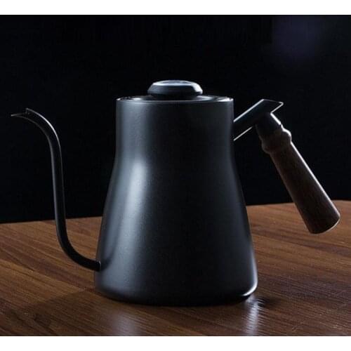 850ml Drip Kettle 304 Stainless Steel Coffee Maker Hand Coffee Tea Pots With Thermometer Wooden Handle Thickened Thin Long Mouth