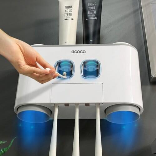 Auto Toothpaste Dispenser Toothbrush Holder Set With 4 Cup For Bathroom Accessories Home Wall Mount Toothpaste Squeezer