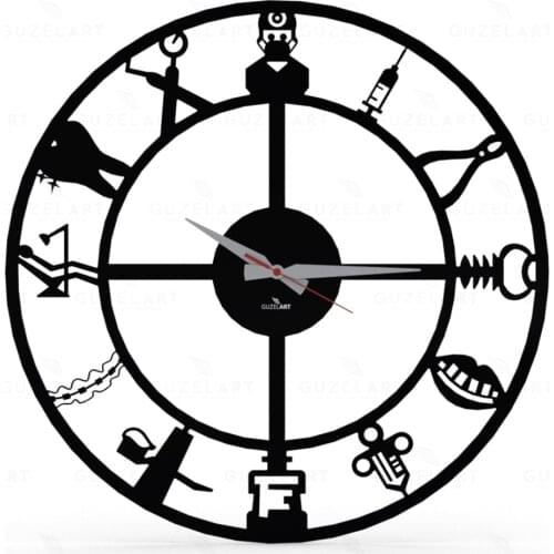 GuzelArt Dentist Wall Clock Modern Design Dental Clinic Decoration Wooden Office Gift Accessories Decor Black Dental Template