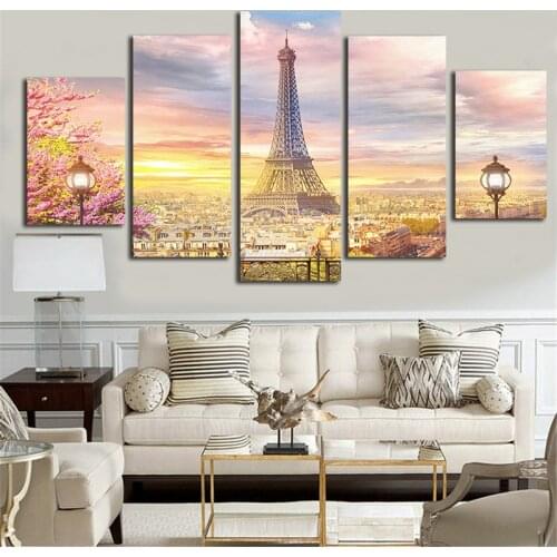 Wall Modular Popular Pictures For Living Room 5 Panel The Eiffel Tower Modular Paintings Art Home Decoration Cuadros Poster