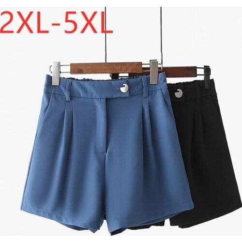 New 2021 Ladies Summer Plus Size Shorts For Women Large Loose Casual Blue Black Pocket Wide Leg Shorts 2XL 3XL 4XL 5XL