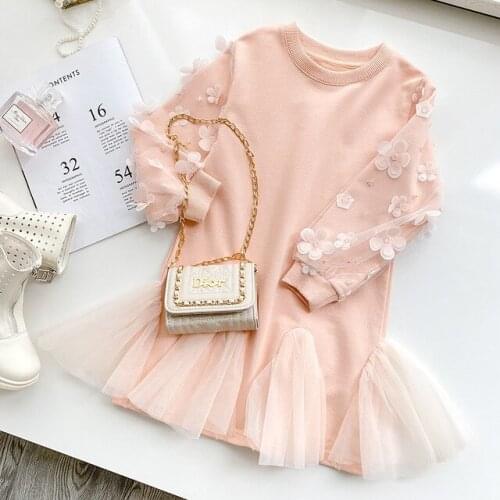 New Girls Fashion Dress Kids Cotton Dresses for Girls Winter Outfits Casual Dress Pink Color Toddler Girl Dress with Lace Flower
