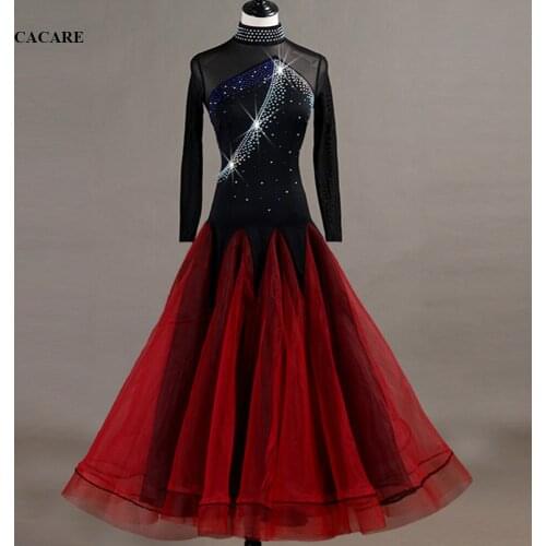 Ballroom Waltz Dress Dance Competition Dresses Standard Dancing Costume Tango Latina Customize D0954 Mesh Sleeve Sheer Hem