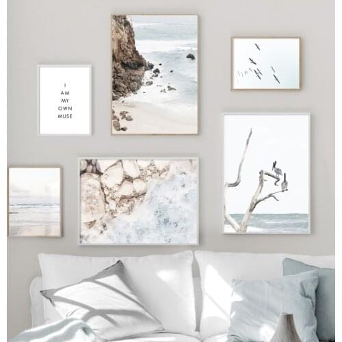 Girl Beach Reed Reef Bird Waves Quote Modern Sea View Wall Art Canvas Painting Posters And Prints Living Room Nordic Style Decor