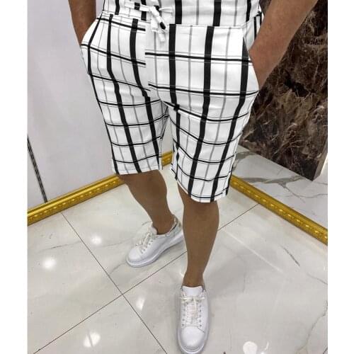 Mens High Quality Casual Business Drawstring Shorts Summer Fashion Classic Checkered stripes Bermudas Clothing Beach Shorts Male