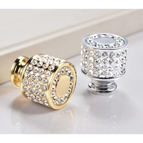 Modern Crystal cabinet drawer handle modern minimalist light luxury wardrobe door Knobs gold diamond single hole handle