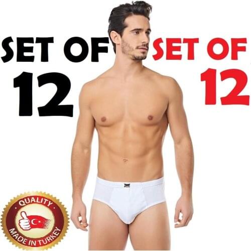 100% COTTON Elastic Men Briefs White COLOR SET OF 12 Famous Turkish Fabric Comfortable Soft Underwear Underpants Breathable
