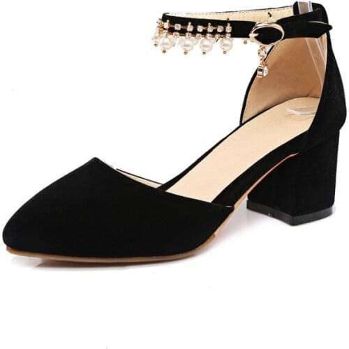 Big Size 11 12 ladies high heels women shoes woman pumps Package the heel Package toes Shallow mouth buckles String Bead Pointed