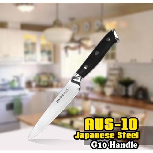 TUO CUTLERY Utility Knife - AUS-10 Japanese High Carbon Kitchen Knife with Ergonomic G10 Handle - 5'' (127mm)