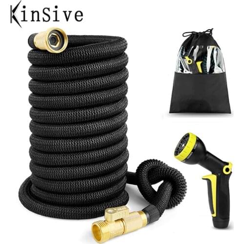 High Quality Rubber Garden Hose Expandable Magic Flexible High Pressure Car Wash Pipe Spray Gun 3 Times Telescopic Watering Hose