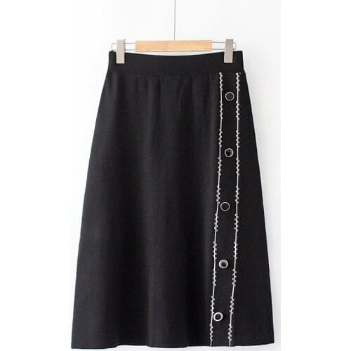 Plus Size XL-4XL Womens Elastic Waist Knitted Long Skirts A-line Autumn Winter New Skirts
