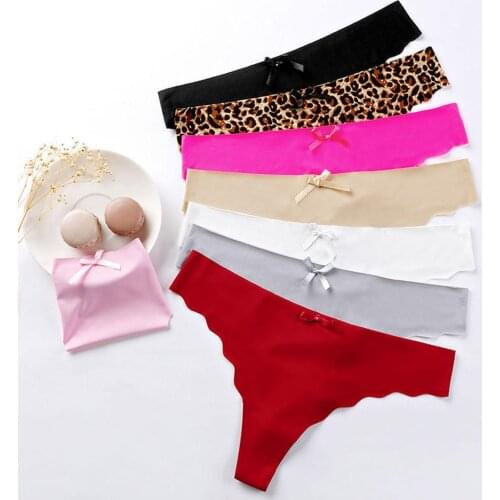 Women Cotton Sexy Briefs Soft Seamless Underwear Women High Waist Solid Color Leopard Stretchy Briefs Bowknot G-strings Thongs
