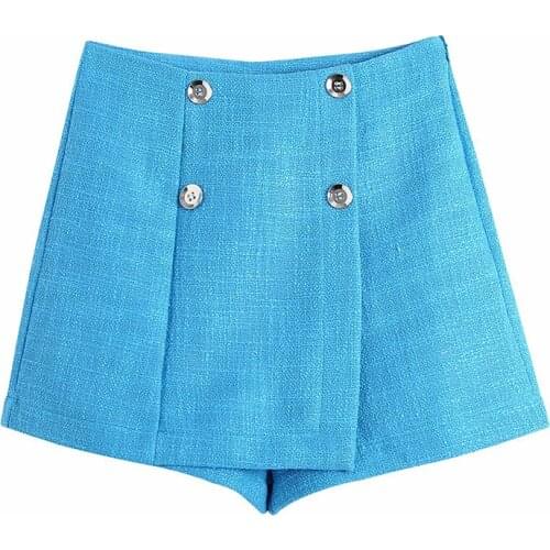 Aonibeier Textured Double Breasted Side Zipper Women Bottoms Spring Autumn Casual High Waist Shorts Female Straight Shorts