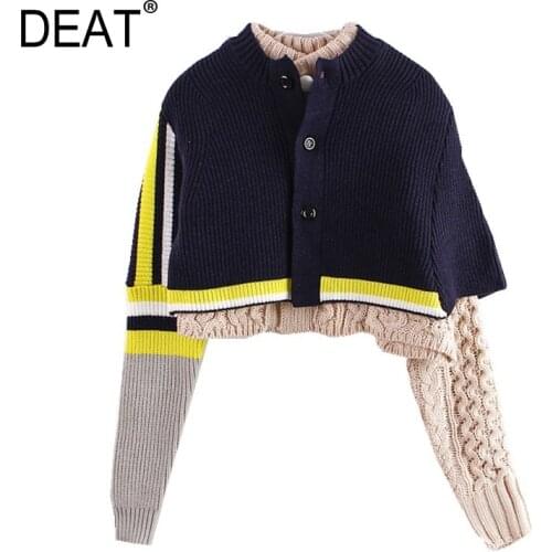 [DEAT]Two Pieces Knitted Pullovers Sweater Loose Fit Round Neck Long Sleeve Women New Fashion Spring Autumn Knitwear 2021 13S949