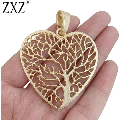 ZXZ 2pcs Matt Gold Large Tree Life Heart Charms Pendants for Necklace Jewelry Making Findings 65x50mm