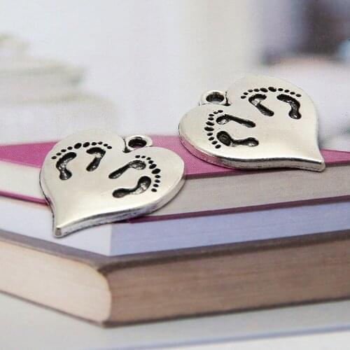 10pcs Silver Color Heart Shaped Footprint Charms Making Baby Memorial Gift Pendant Keychain Handmade Jewelry A3362/A3413