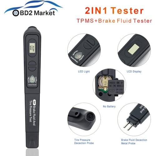 2IN1Brake Fluid Tester TPMS Tire pressure tester Check DOT3/4/5 Fluid Quality 5LED Testing Automotive MINI Pen cheap products
