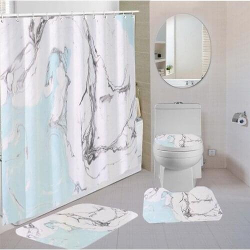 4 Pieces Bathroom Curtain Stone Pattern Design Waterproof Fabric Shower Curtain Set Toilet Mat For Bathroom Bath Floor Mat