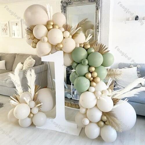 77pcs Dusty Green Chrome Gold Natural Sand Balloon Garland Arch Kit Baby Shower Gender Reveal Decoration Birthday Party Supplies