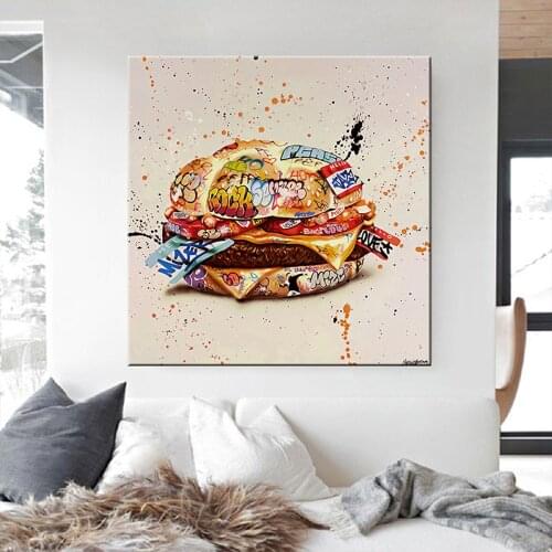 Abstract Graffiti Art Hamburger Poster and Prints Street Graffiti Canvas Painting Picture for Living Room Cuadros Home Decor
