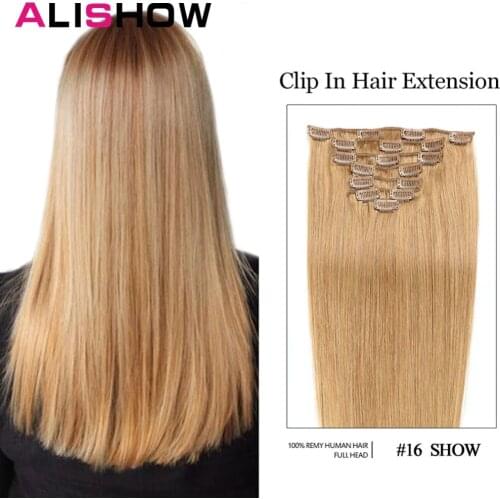 Alishow 100g Straight Clip In Human Hair Extensions 7pcs Machine Made Remy Hair Clip Ins 100% Human Hair Extension