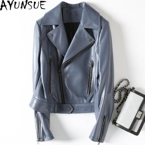 AYUNSUE 100% Genuine Leather Jacket Women Motorcycle Sheepskin Coat Female Autumn Womens Leather Jackets HQ18-CJX1811A KJ5371