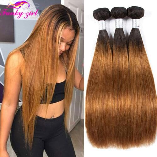 FG 40 Inch Brazilian Straight Hair 1B/30 Human Hair Weave Bundles Two Toned Hair Bundles Ombre Straight Hair 3/4 Pcs Extensions