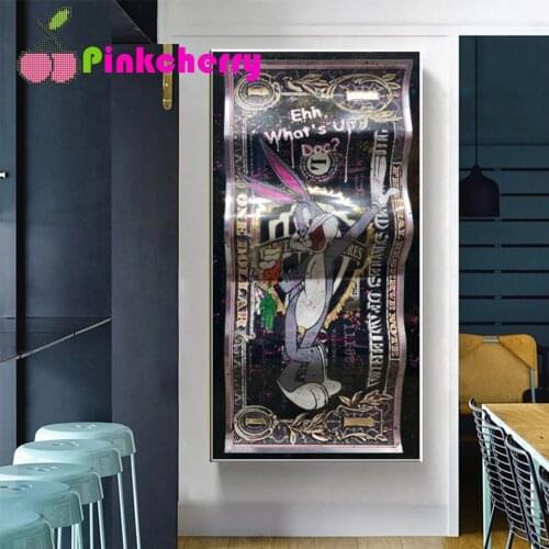 Black money rabbit graffiti art 5d Diy diamond painting stitch modern Wall artwork,5d,diamond embroidery mosaic crafts k1194