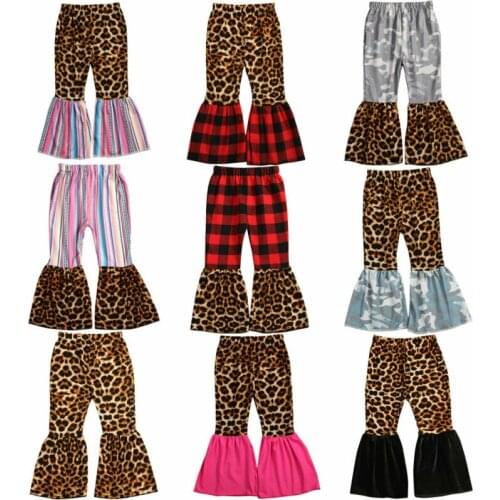 Kids Baby Girl Clothes Leopard&Plaids Flares Leggings Pants Trousers Outfit 1-6Y