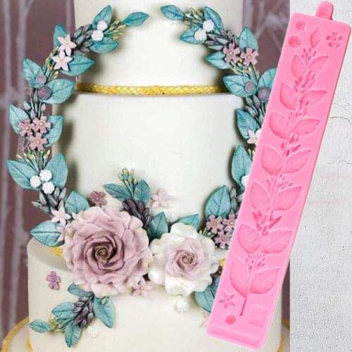 DIY Flower Leaves Vine Border Silicone Molds Tree Branch Cake Decorating Tools Cupcake Topper Fondant Mold Candy Chocolate Mould