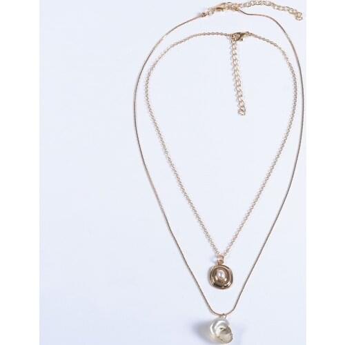 Double Layer Gold Chains ZA Choker Necklace Women Faux Pearl Conch Pendants Jewelry Femme Ethnic Statement Vintage Necklace