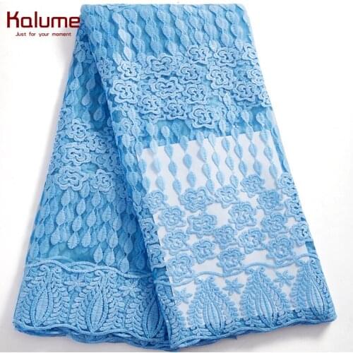 Kalume African Lace Fabric Sequins Sky Blue Nigerian Milk Silk Tulle Lace Fabric 5 Yards For Wedding Diy Dress Sewing H2562