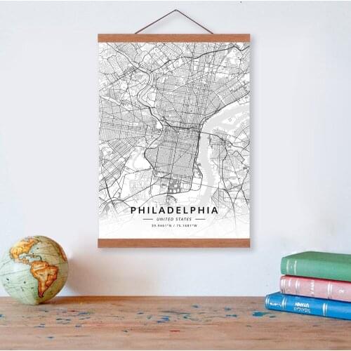 Philadelphia, United States City Map Wooden Framed Canvas Painting Home Decor Wall Art Print Pictures Poster Hanger