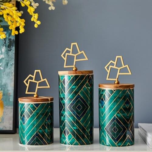 Ceramic Candy Jar with Lid Household Coffee Bean Flower Tea Storage Jar Nordic Light Luxury Retro Ceramic Sealed Jar Decoration