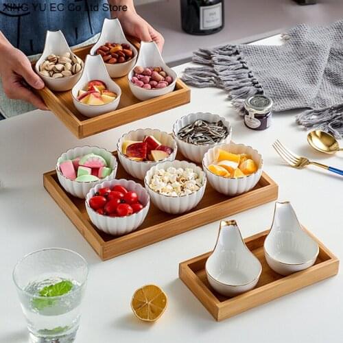 Phnom Penh Ceramic Tray Creative Grid Fruit Plate Living Room Dried Fruit Platter Restaurant Snack Plate Tableware Supplies