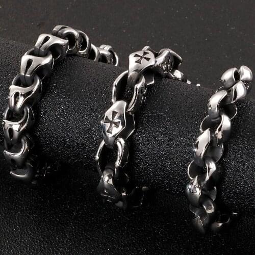 Massive Stainless Steel Hiphop Bracelet Male Mens Cross Bracelets Metal Bangles For Men Armband Hand Jewelry Gifts For Boyfriend